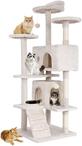 BestPet | 54" Cat Tree Tower | Beige | Sturdy Multi-Level Cat Tree by BestPet