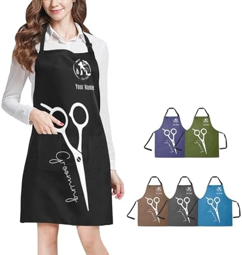 Custom Dog Grooming Apron with Logo Text, Pet Groomer Waterproof Aprons by Ussunarts