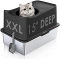 Top Entry Cat Litter Box with Lid, Stainless Steel Extra Large Enclosed Cats by Kettnjoy