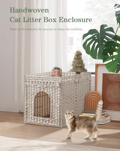 SETVSON Cat Litter Box Enclosure Furniture, Hidden PE Rattan - Image 6