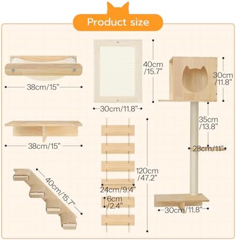HOOBRO Wood Cat Wall Shelves, Plush Hammock, Scratcher and Climbing Shelves - Image 3