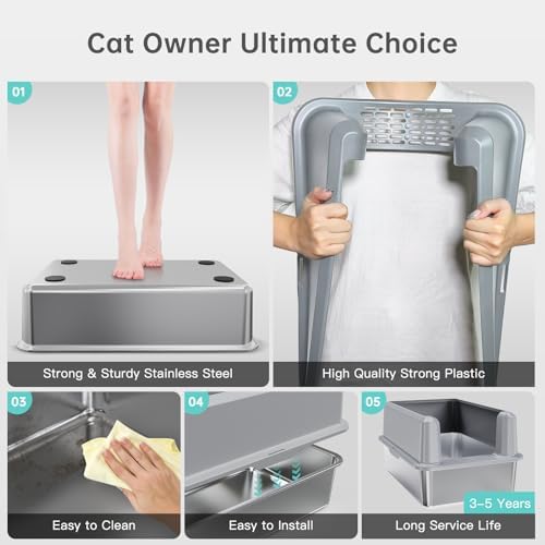 WoofiGo Enclosed Stainless Steel Cat Litter Box - Image 5