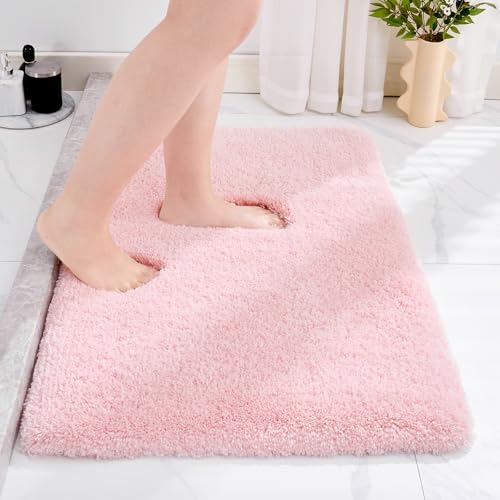 Disolla Pink Bathroom Rugs 17x24, Non-Slip Plush Small Bath Mat by Disolla