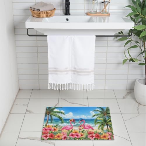 Giwawa Summer Flamingos Bath Rug Tropical Beach Extra Soft Shower Mat 16x24 - Image 2