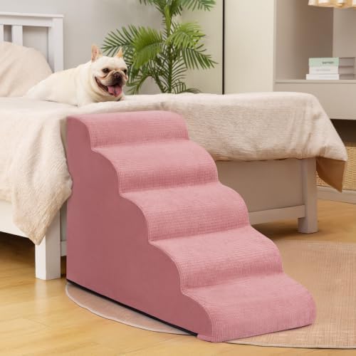 5-Step Pink Dog Stairs for High Bed, Pet Ramp for Small Dogs - Image 4