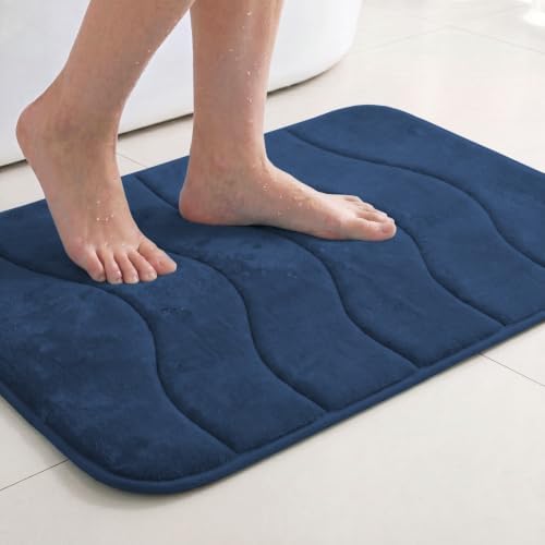 Flamingo P Navy Bath Mat 17x24 Quick Dry Washable Soft Memory Foam by FlamingoP