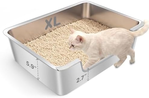 Low Entry Litter Box for Senior or Disabled & Injured Cats, Stainless Steel by Ixaro