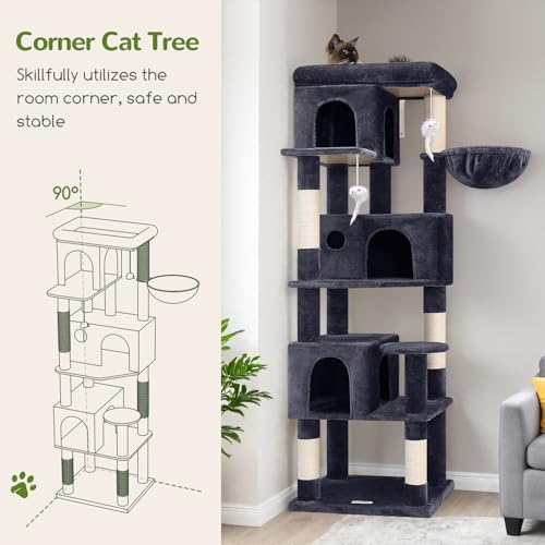 Globlazer F66 Corner Cat Tree, 66in Multi-Level Climbing Tower, Dark Grey - Image 5