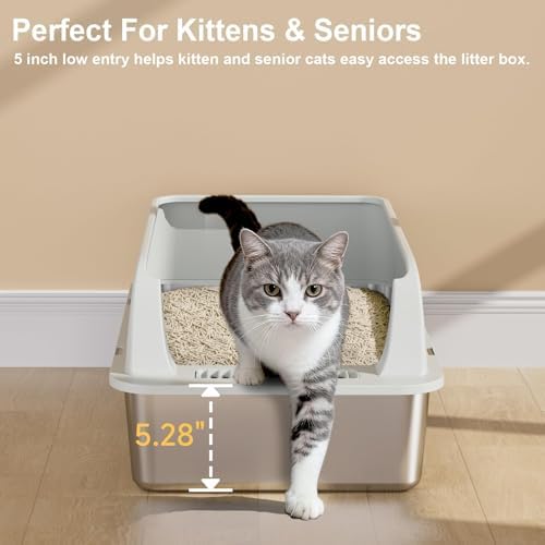 TENTIZON 2 Pack Stainless Steel Cat Litter Box, XL Large Metal Kitty Litterbox - Image 6
