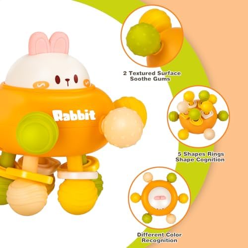 Baby Montessori Sensory Teething Toy 0-6 6-12 Months, Teether Ball & Rattle - Image 3