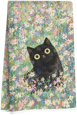 Cute Cat Kitchen Towels 24x14 Inch, Cats Gifts Floral Reusable Dish Towels by Hanamiya+Na