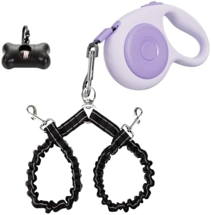 Small Breed Dual Retractable Dog Leash One-Button Break and Lock, Non-Slip Grip by FEGCZP