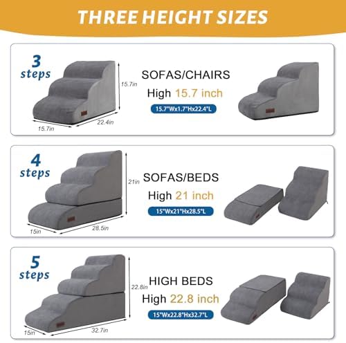 4-Step Dog Stairs and Ramp for Beds or Couch, Pet Steps for Dogs and Cats - Image 3