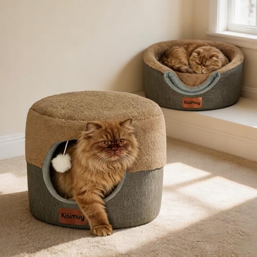 2-in-1 Cat Bed Cave, Cozy Covered Cat Beds by Unknown