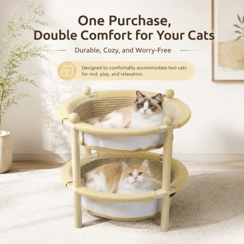 2-Tier Elevated Cat Hammock Bed, 2-in-1 Natural Sisal Jute Cat Scratching Pad - Image 2