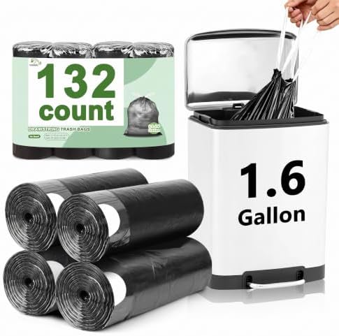 1.6 Gallon Trash Bags Drawstring, Mini Trash Bags by YUFDA