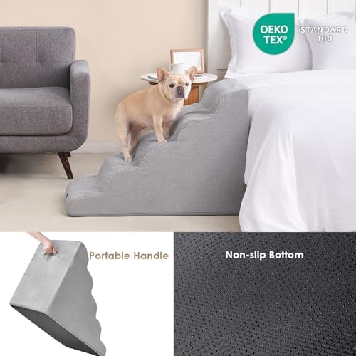 EHEYCIGA Extra Wide Dog Stairs for Large Dogs, 24.4" H Pet Step, Light Grey - Image 6