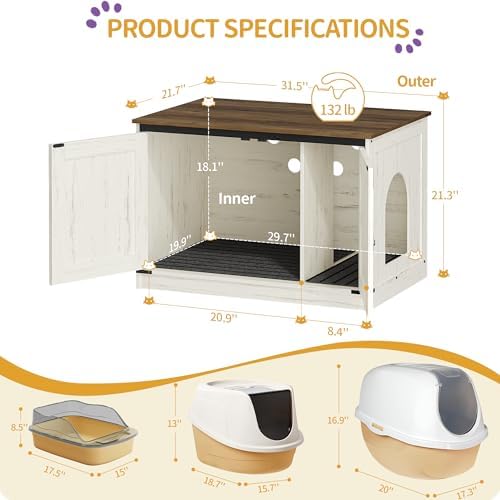 Hzuaneri Cat Litter Box Enclosure, Hidden Litter Box Furniture - Image 2