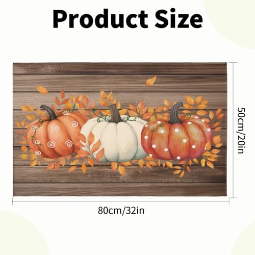 Giwawa Autumn Pumpkin Bath Rug Rustic Wood Bathroom Mat Non Slip Absorbent - Image 3