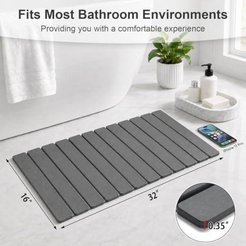 Linidcoud Foldable Stone Bath Mat, Diatomite Quick Dry Shower Mat 32" x 16" - Image 2
