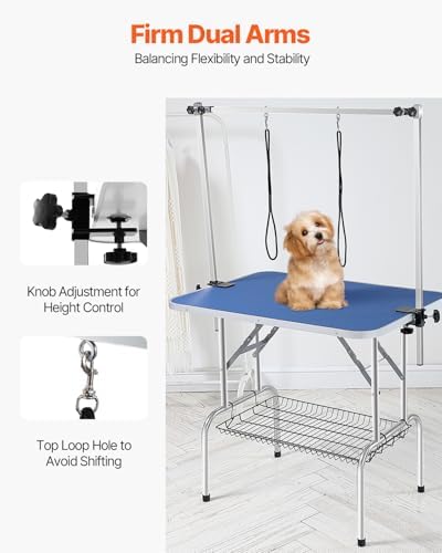 VEVOR 36 x 24 Inch Pet Grooming Table, 2 Height Adjustable Arms, No-Sit Haunch - Image 4