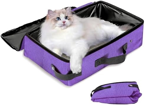 Portable Litter Box for Cats, 16 * 12 * 6 inch Large Size Foldable Travel by JOLLJOLL