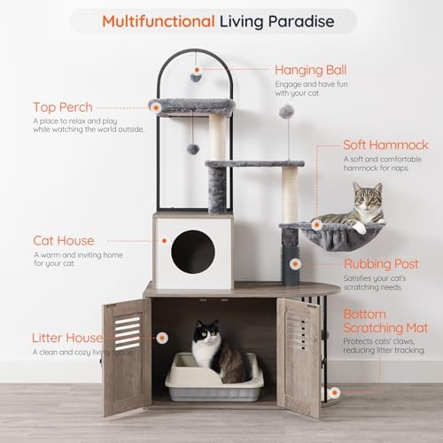 HOOBRO Cat Tree with Litter Box Enclosure, Arched All-in-One 31.5" Cat Tower - Image 6