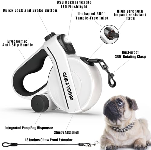 Retractable Dog Leash with LED Flashlight & Poop Bag Holder - Image 5