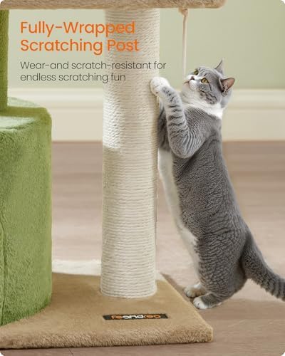 Feandrea Cat Tree, 18.5-Inch Small Cat Tower, Grass Green and Camel Brown - Image 4