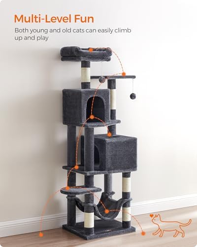 Feandrea Cat Tree, 59.5-Inch Tall Cat Tower, Smoky Gray - Image 3