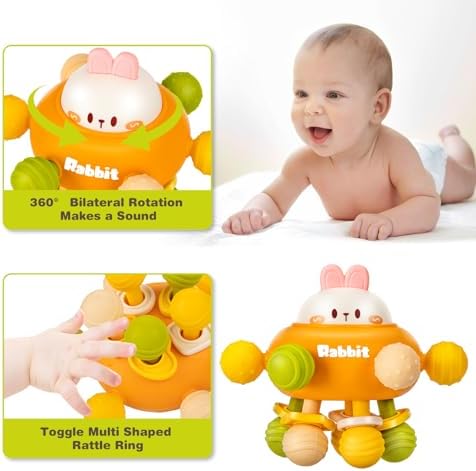 Baby Montessori Sensory Teething Toy 0-6 6-12 Months, Teether Ball & Rattle - Image 4