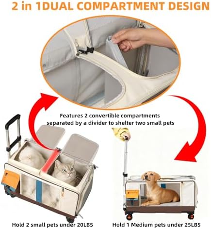 Large Cat Carrier with Wheels, Rolling Folding Soft-Sided - Image 3