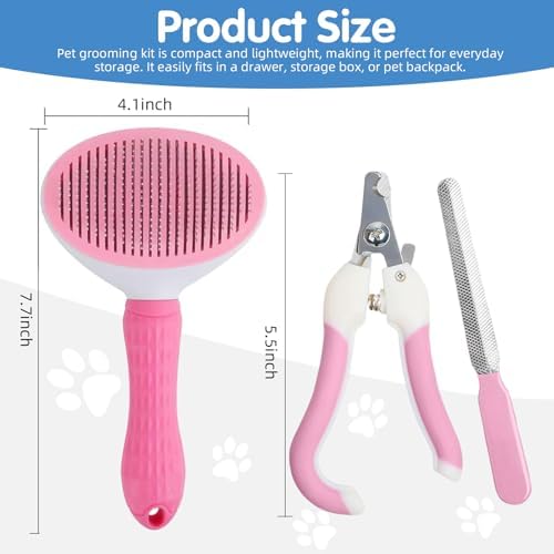 Oromaviela 3PCS Dog Cat Rabbit Bunny Grooming Kit, Self-Cleaning Slicker Dog - Image 2