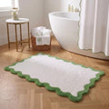 Cute Green Scalloped Bathroom Mat, Fun Plush Luxury Microfiber Bath Rug by Casasphere