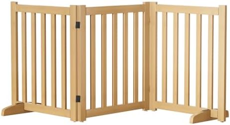 Wooden Freestanding Foldable Dog Gate, 24 Inch Height 3 Panel Pet Gate No Drill by Unknown