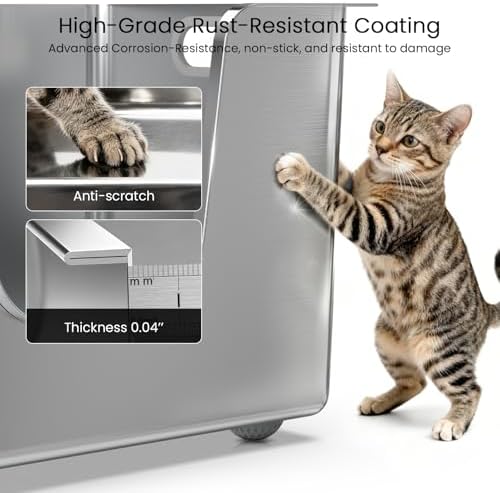 Enclosed Stainless Steel Cat Litter Box 13.8” High Sides, Extra Large Litter Box - Image 6