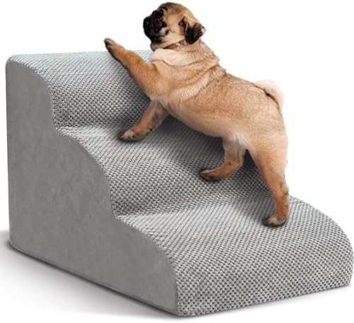 Dog Stairs for Small Dogs, 3 Tiers High Density Foam Dog Ramp, Extra Wide by Heeyoo