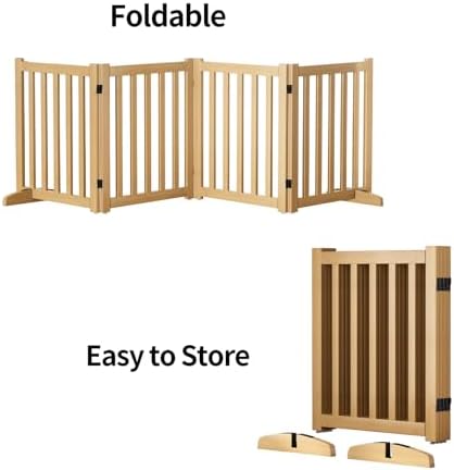 Wooden Freestanding Foldable Dog Gate, 24 Inch Height 4 Panel Pet Gate No Drill - Image 6