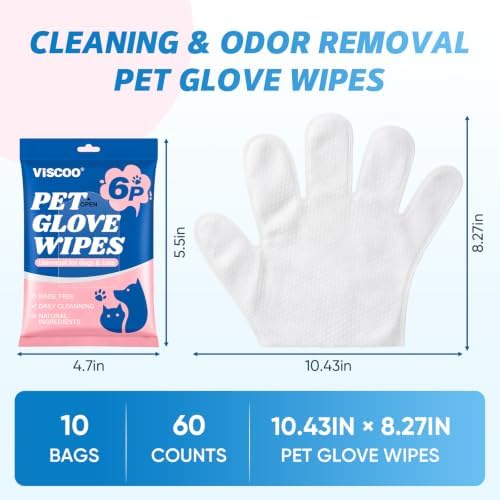 VISCOO 60Pcs Pet Glove Wipes for Dogs & Cats, Pet Cleaning Gloves, Dog Wipes - Image 7