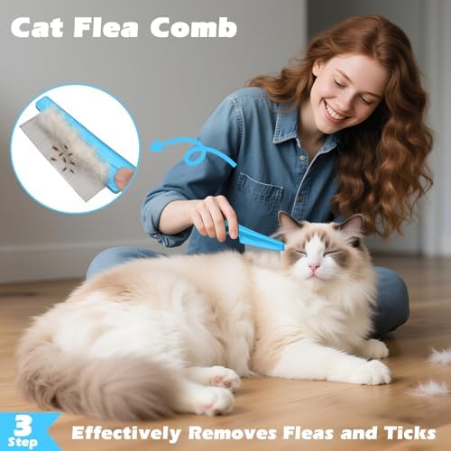 3PCS Cat Grooming Supplies, Cat Brush & Nail Clipper/Trimmer & Flea Comb - Image 5