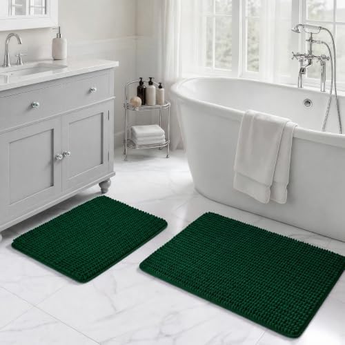 Ophanie Green Bathroom Rugs Sets 2 Piece, Soft Chenille Bath Mat, Non Slip by Ophanie