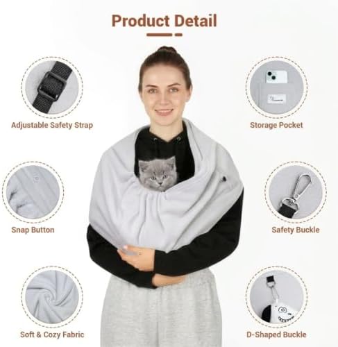 Hands-Free Cat Sling Carrier for Small Dogs & Cats, Soft Fleece - Image 4