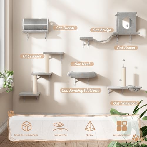 NUNU LAB 14-in-1 Cat Wall Shelves, Wall-Mounted Cat Climber Set - Image 6