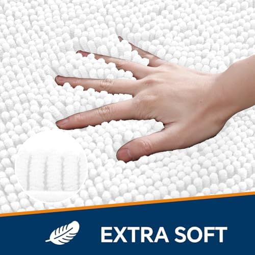 Chenille Bathroom Rug 24"x36" White, Non-Slip Plush Bath Mat - Image 3