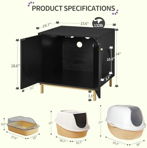 Hzuaneri Cat Litter Box Enclosure, Hidden Litter Box Furniture, Sisal Mat - Image 2