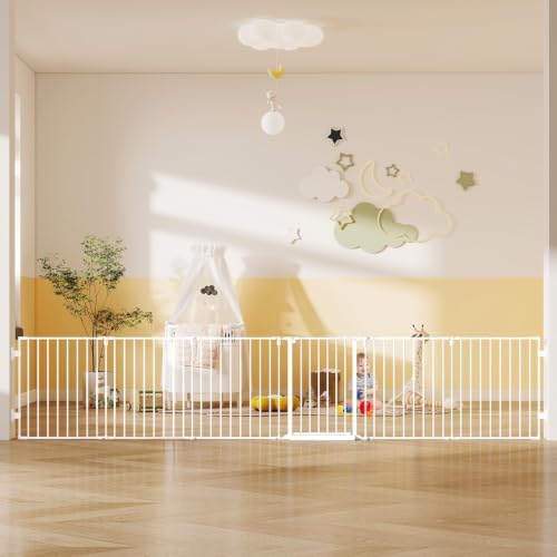 144" Extra Wide Baby Gate with Door, Configurable Baby Fence by Cideny