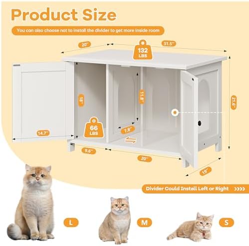 Shintenchi Cat Litter Box Enclosure, Litter Box Furniture Cabinet Hidden - Image 2