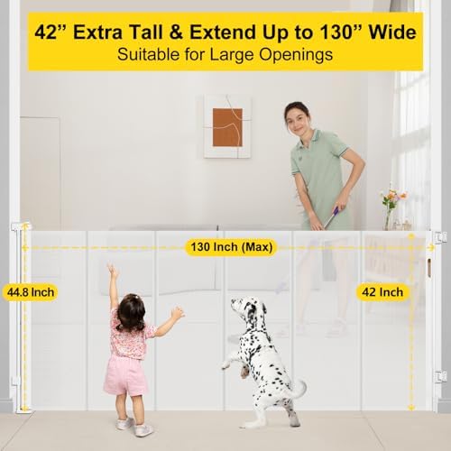 Reinforced 42" Tall x 130” Extra Wide Retractable Baby Gates Tall Dog Gate - Image 4