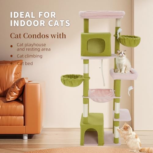 Upgraded 69.7 Inch Multi Level Cat Tree Perches Condos Hammocks Basket Toy - Image 2