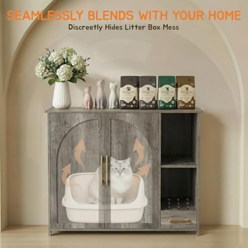 Hidden Cat Litter Box Enclosure Furniture – Large Dog-Proof Litter Box Cabinet - Image 4